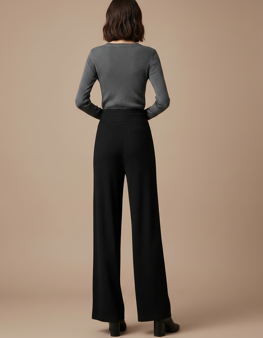 Pantalon Noir Côtelé Large Fluide Confortable - Maille - vue 2