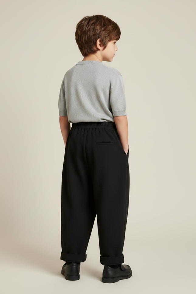 Pantalon Noir Ample Asymétrique Garçon Décontracté - Gabardine - vue 2