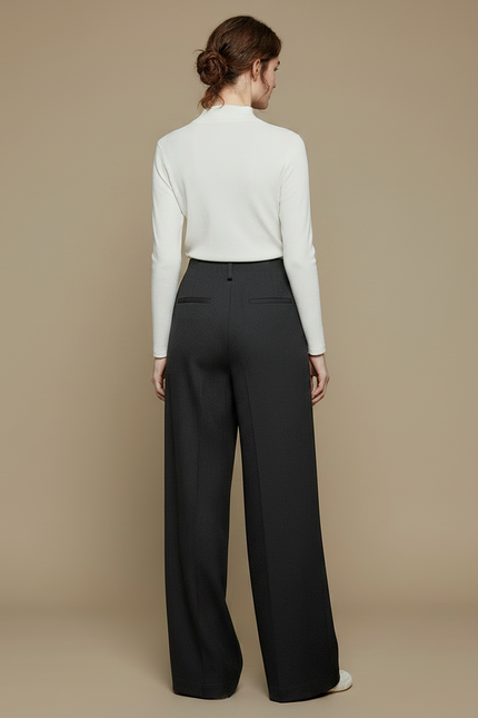 Pantalon Noir Femme Ample Taille Haute Élégant - Gabardine - vue 2