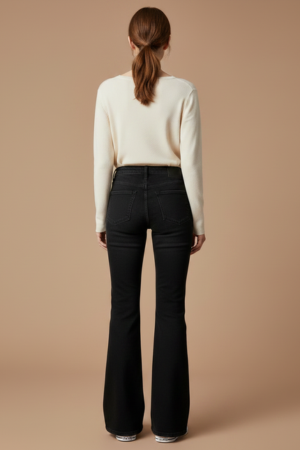 Pantalon Noir Évasé Denim Taille Haute Ajusté - Jean - vue 2