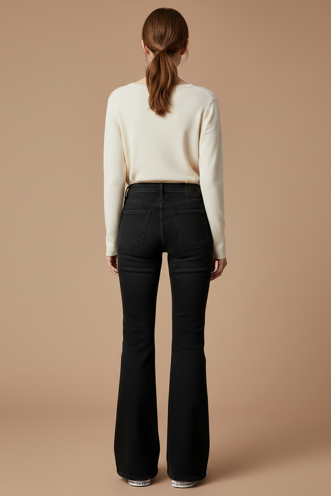 Pantalon Noir Évasé Denim Taille Haute Ajusté - Jean - vue 2