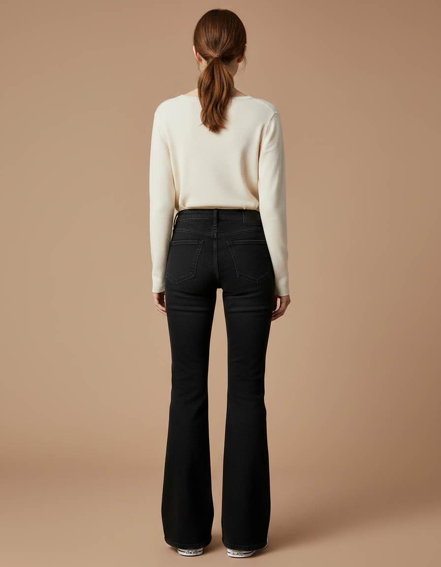 Pantalon Noir Évasé Denim Taille Haute Ajusté - Jean - vue 2