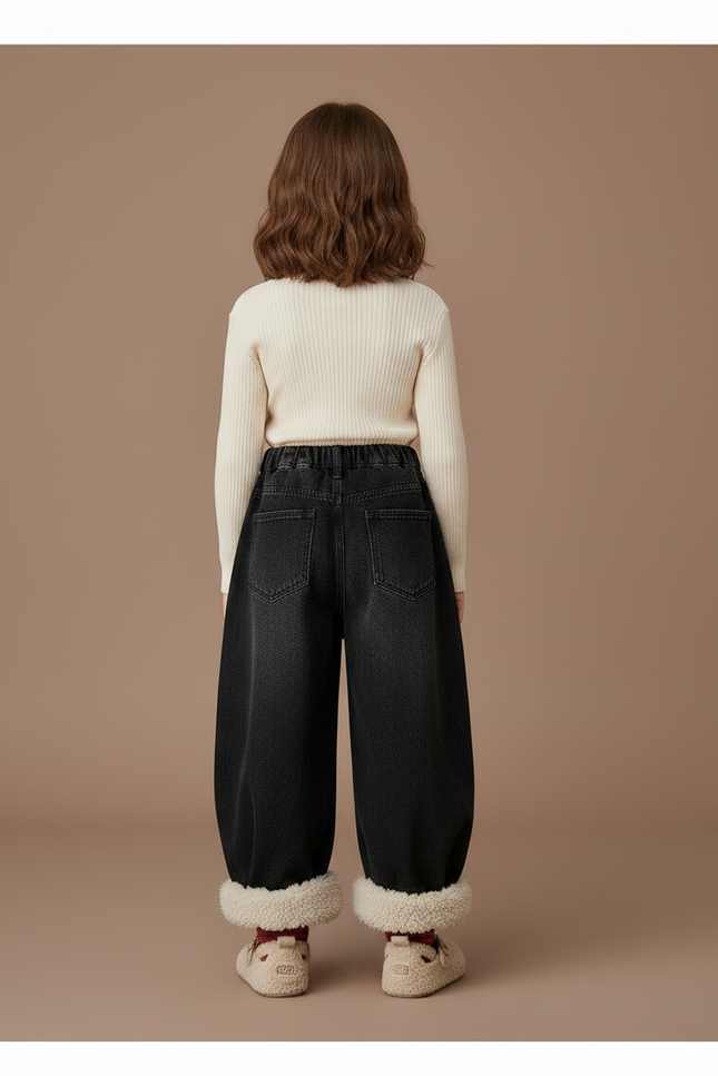 Pantalon Noir Ample Molletonné Enfant Hiver - Jean - vue 2