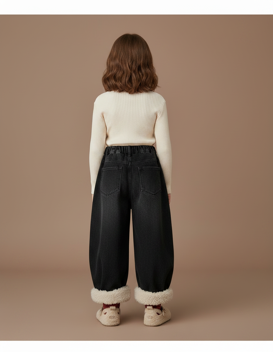Pantalon Noir Ample Molletonné Enfant Hiver - Jean - vue 2
