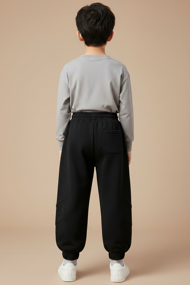 Pantalon Noir Ample Sport Décontracté Cordon Garçon - Molleton - vue 2