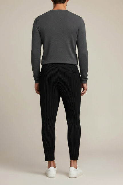 Pantalon Noir Plissé Tapered Décontracté Homme - Polyester - vue 2