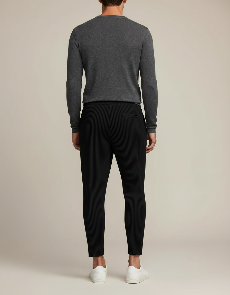 Pantalon Noir Plissé Tapered Décontracté Homme - Polyester - vue 2