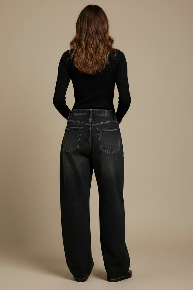 Pantalon Noir Ample Denim Décontracté Femme - Jean - vue 2
