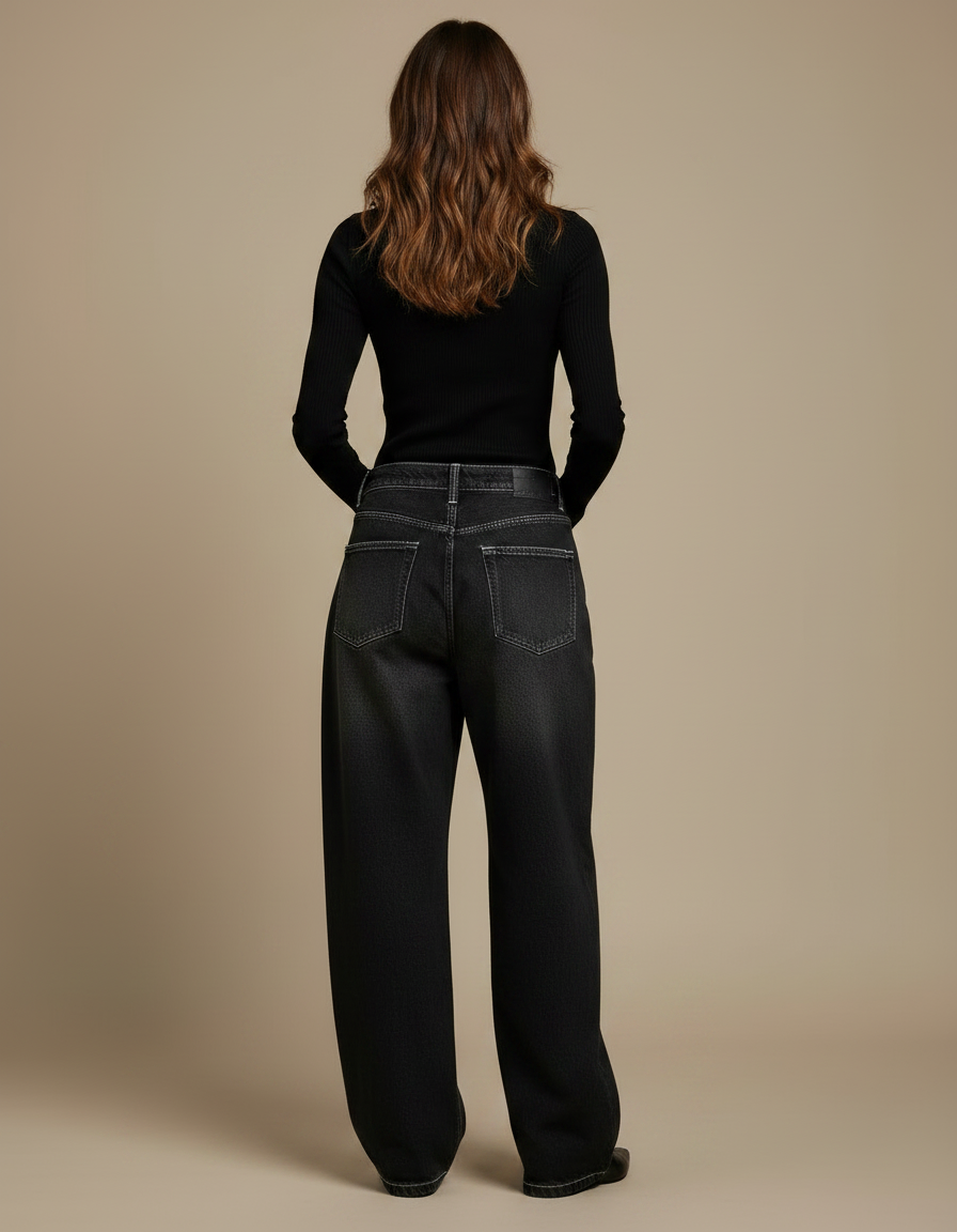 Pantalon Noir Ample Denim Décontracté Femme - Jean - vue 2