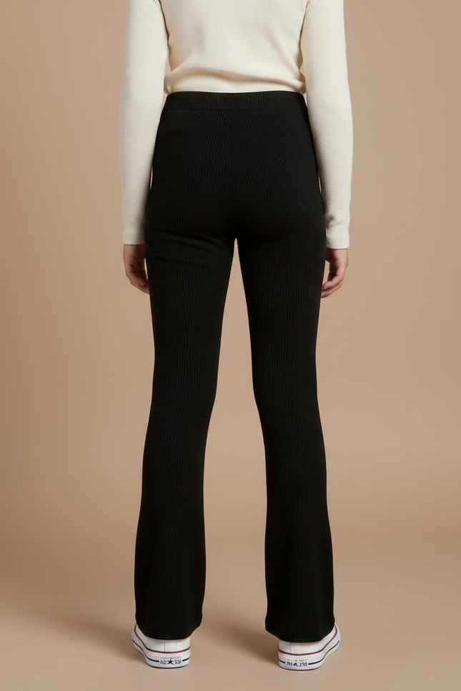Pantalon Noir Évasé Côtelé Confortable Enfant - Maille - vue 2