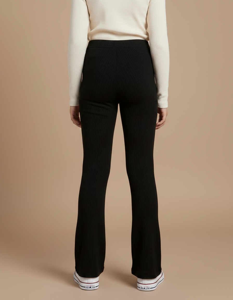 Pantalon Noir Évasé Côtelé Confortable Enfant - Maille - vue 2