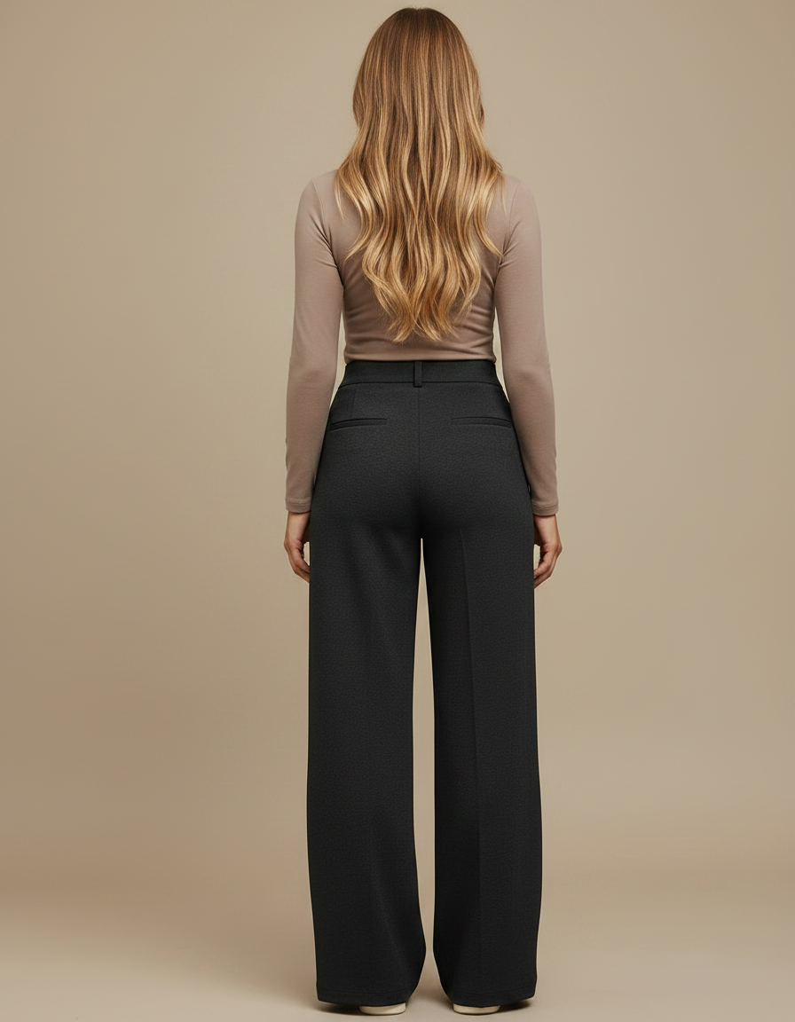 Pantalon Noir Ample Taille Haute Plissé Femme - Polyester - vue 2