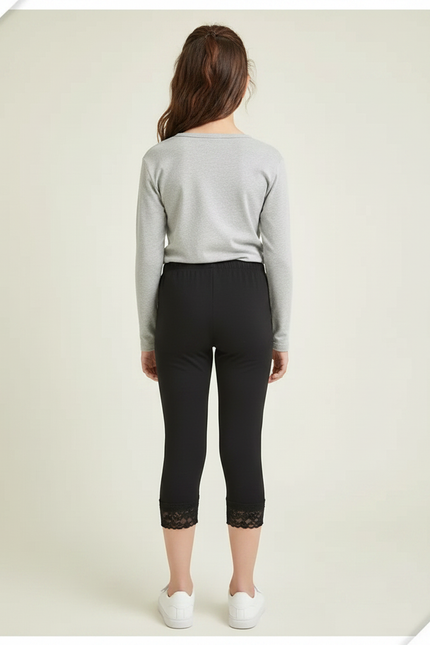 Pantalon Noir Capri Dentelle Fille Confortable - Polyester - vue 2