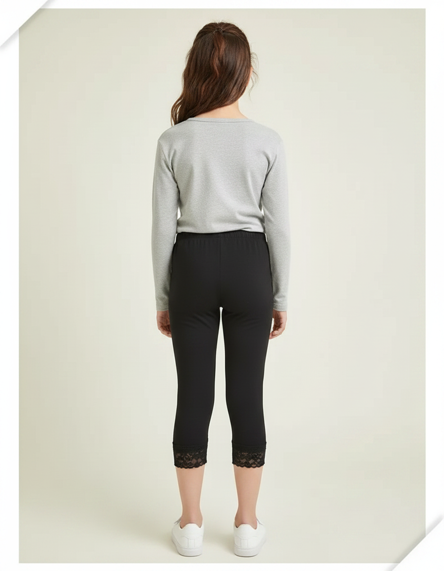 Pantalon Noir Capri Dentelle Fille Confortable - Polyester - vue 2