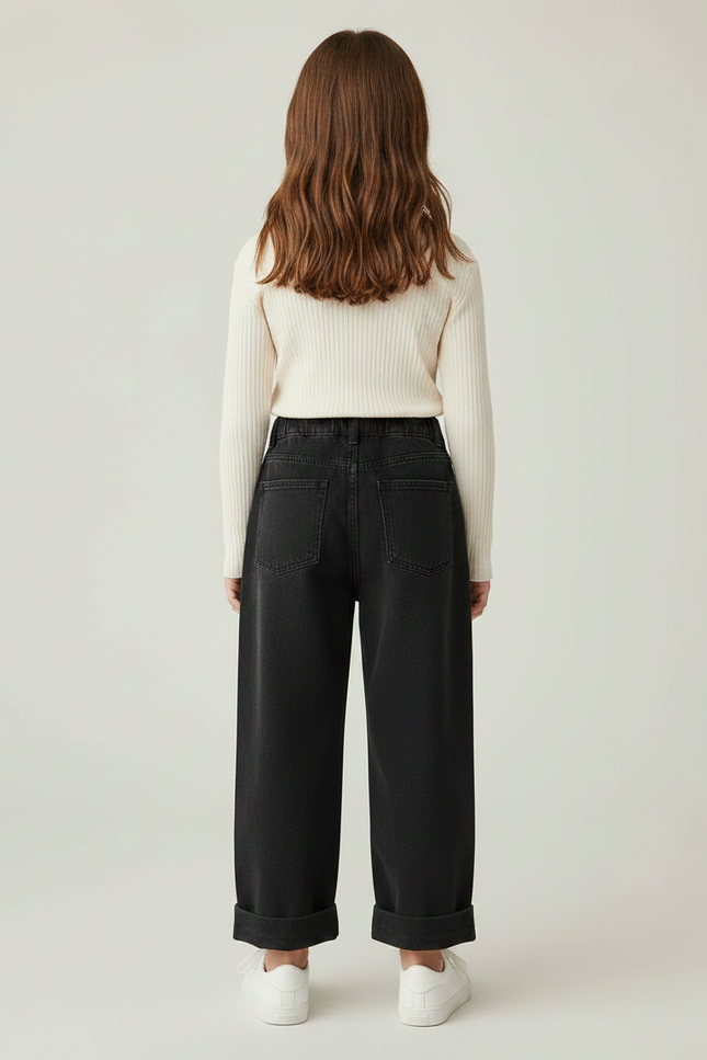 Pantalon Noir Ample Épais Coton Fille - Jean - vue 2