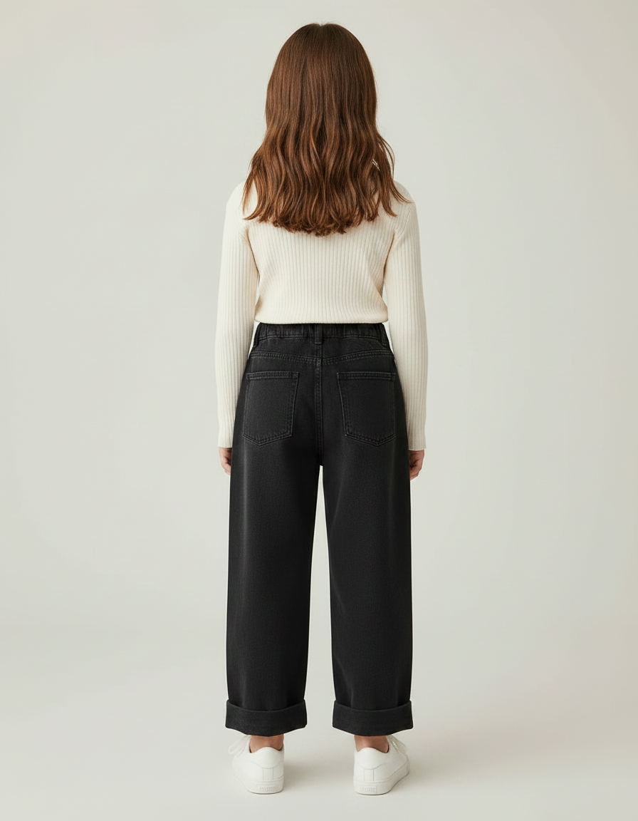 Pantalon Noir Ample Épais Coton Fille - Jean - vue 2