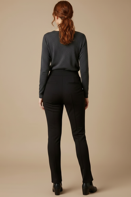 Pantalon Noir Slim Fendu Stretch Femme Élégant - Polyester - vue 2