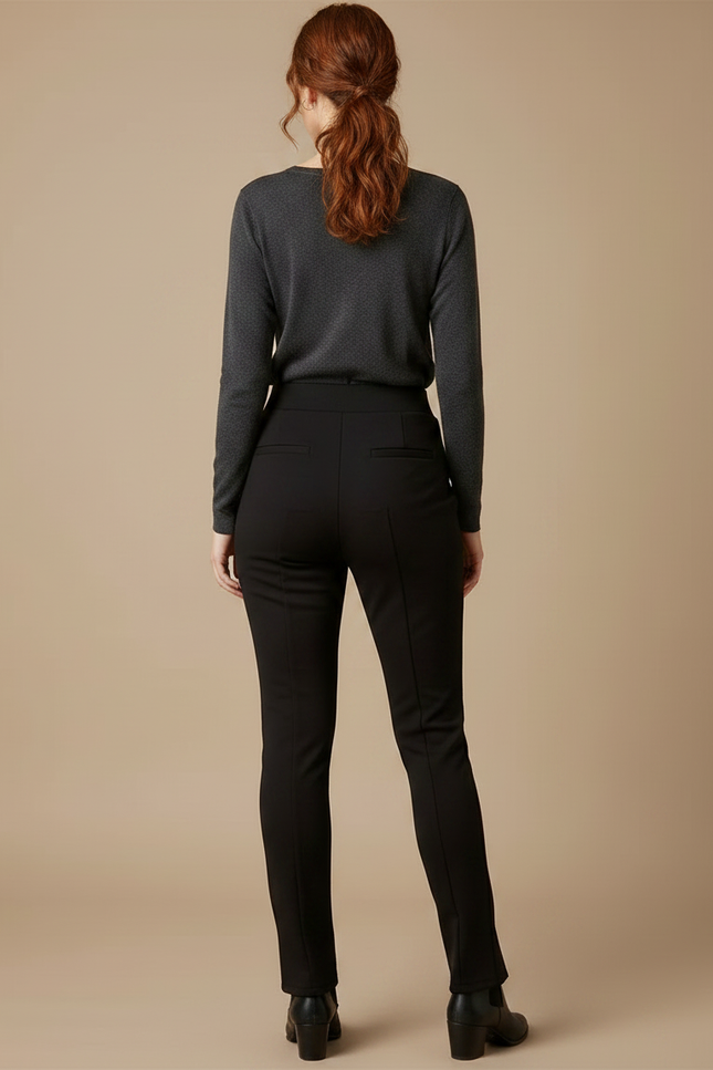 Pantalon Noir Slim Fendu Stretch Femme Élégant - Polyester - vue 2