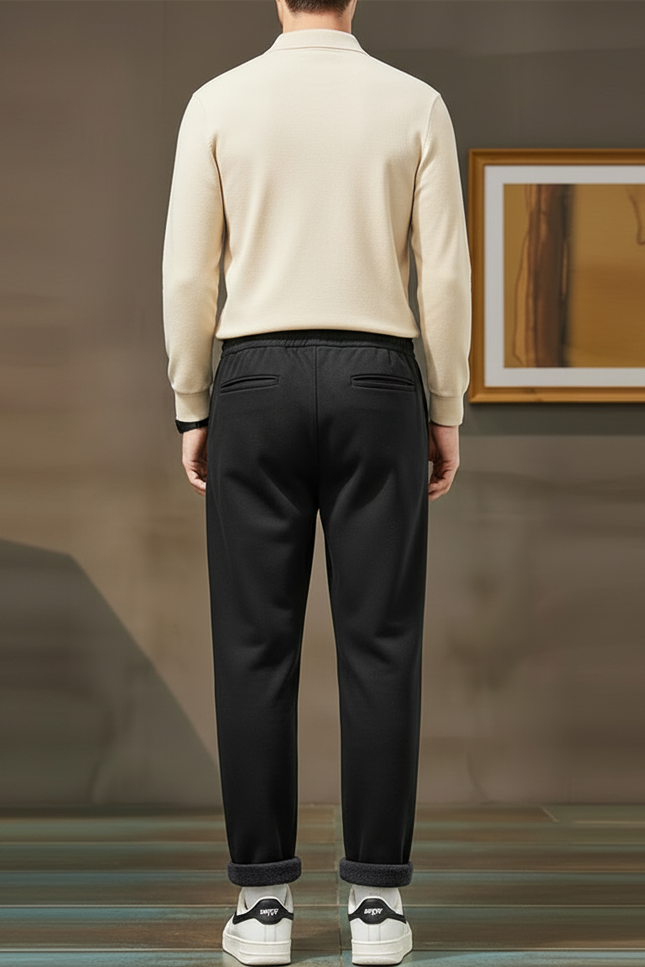 Pantalon Noir Polaire Ample Confortable Hiver Homme - Molleton - vue 2