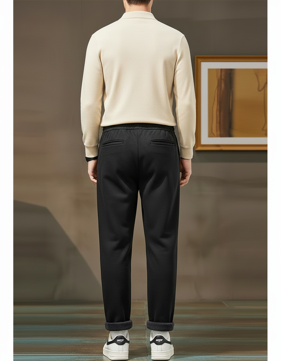 Pantalon Noir Polaire Ample Confortable Hiver Homme - Molleton - vue 2