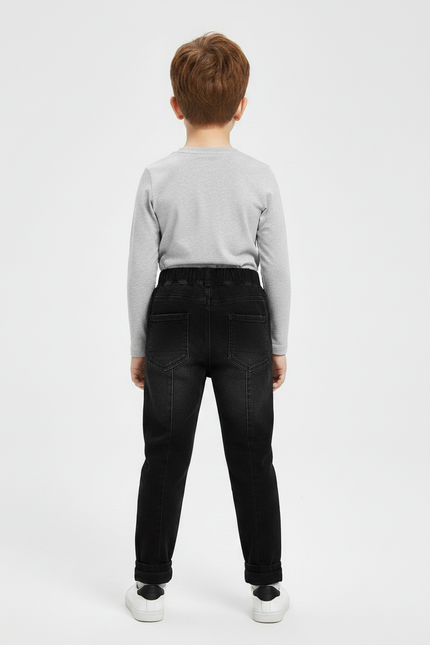 Pantalon Noir Garçon Patchs Imprimés Déchirés Slim Denim - Jean - vue 2