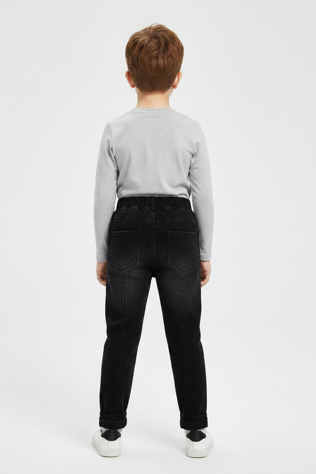 Pantalon Noir Garçon Patchs Imprimés Déchirés Slim Denim - Jean - vue 2