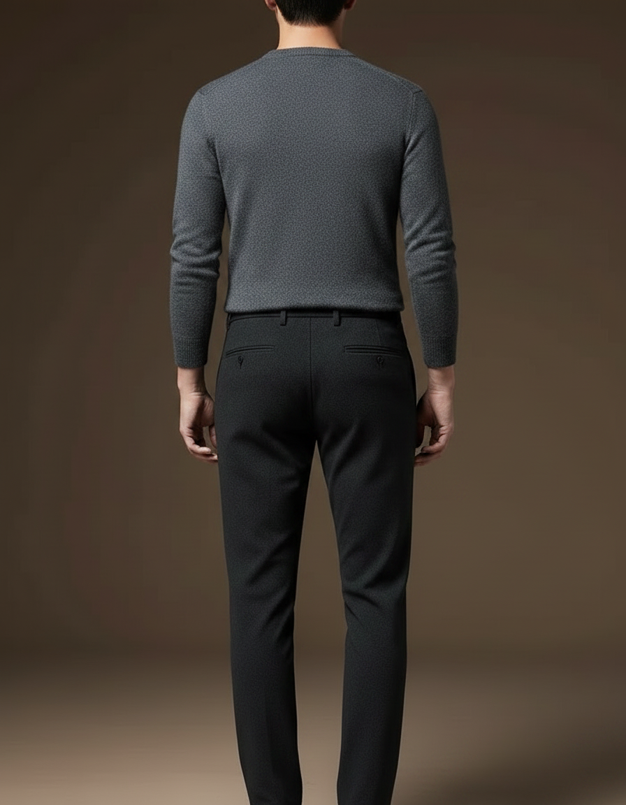 Pantalon Noir Homme Slim Droit Élégant Classique - Gabardine - vue 2