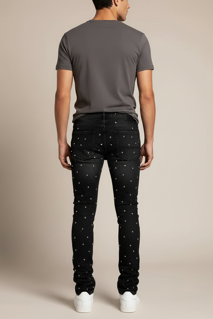 Pantalon Noir Skinny Strass Homme Tendance - Jean - vue 2