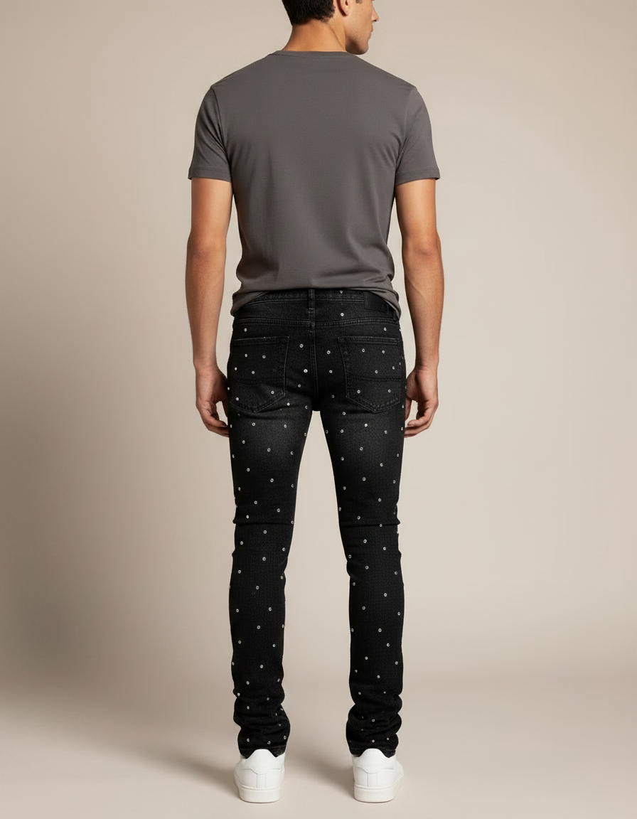 Pantalon Noir Skinny Strass Homme Tendance - Jean - vue 2