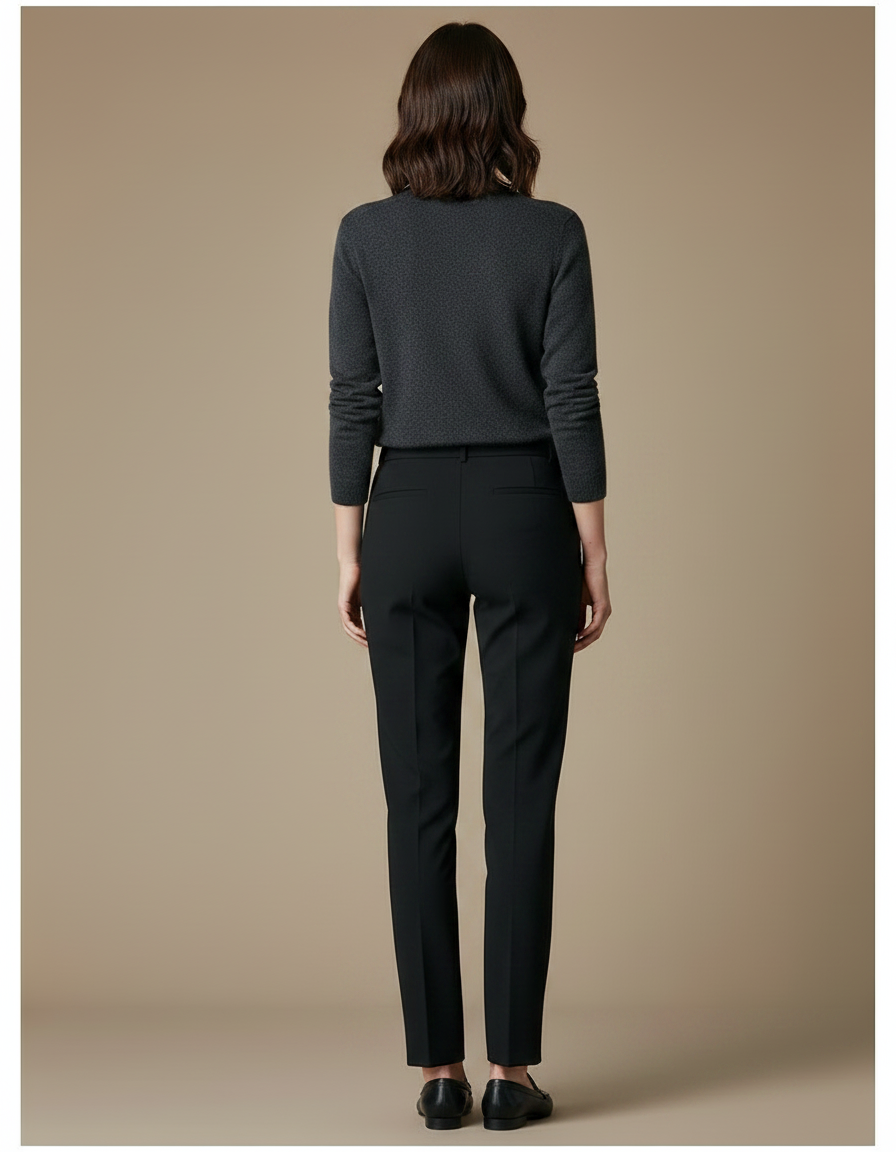 Pantalon Noir Femme Coupe Droite Élégant Chic Formel - Gabardine - vue 2