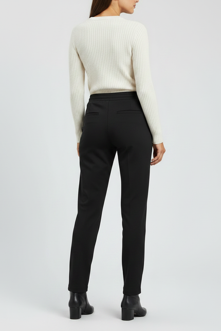 Pantalon Noir Cordon Fluide Décontracté Élégant - Polyester - vue 2