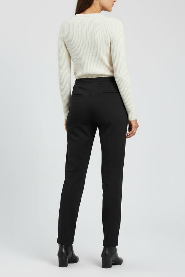 Pantalon Noir Cordon Fluide Décontracté Élégant - Polyester - vue 2