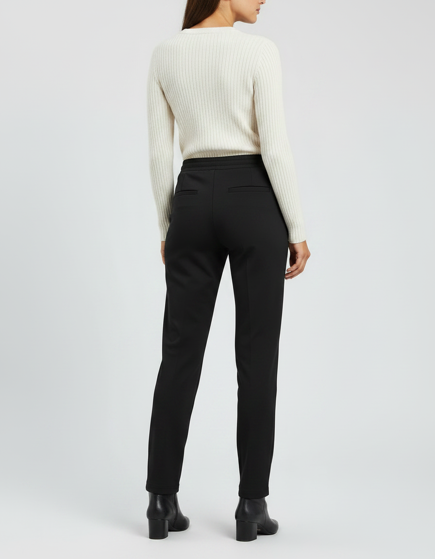 Pantalon Noir Cordon Fluide Décontracté Élégant - Polyester - vue 2
