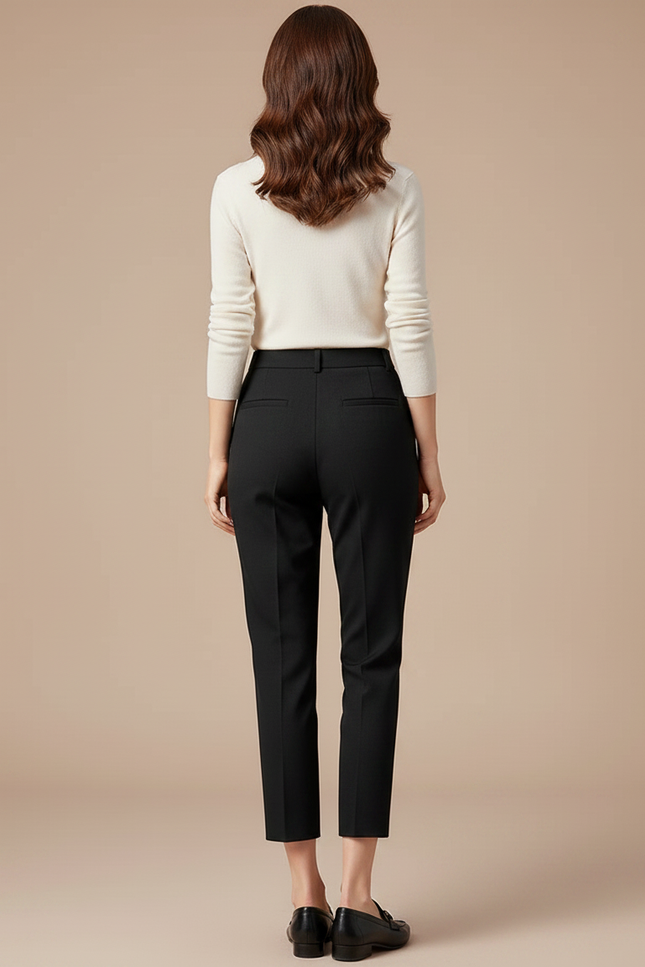 Pantalon Noir Cigarette Taille Haute Décontracté Élégant - Gabardine - vue 2