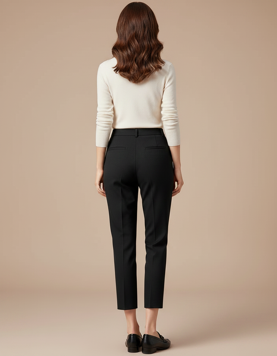 Pantalon Noir Cigarette Taille Haute Décontracté Élégant - Gabardine - vue 2