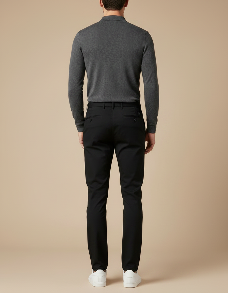 Pantalon Noir Slim Élégant Stretch Classique Homme - Polyester - vue 2