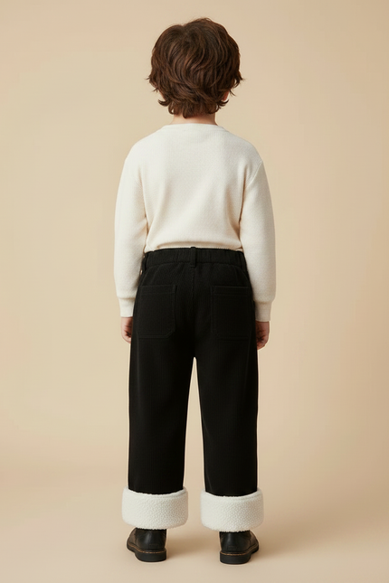 Pantalon Noir Côtelé Ample Chaud Doublé Enfant - Cordé - vue 2