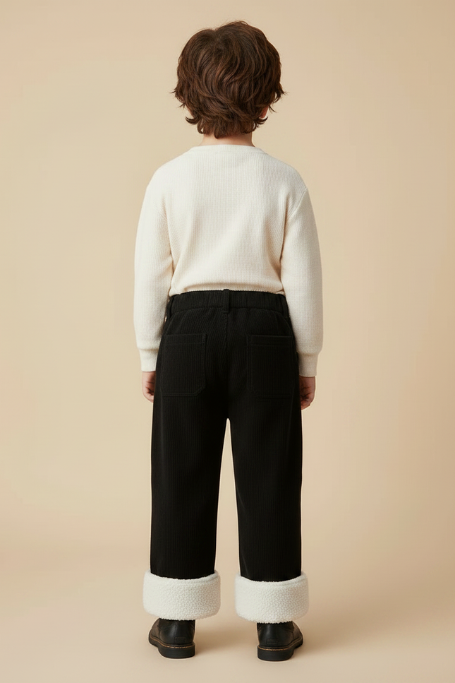 Pantalon Noir Côtelé Ample Chaud Doublé Enfant - Cordé - vue 2