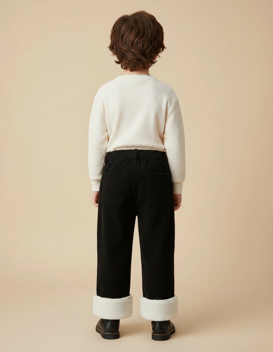 Pantalon Noir Côtelé Ample Chaud Doublé Enfant - Cordé - vue 2