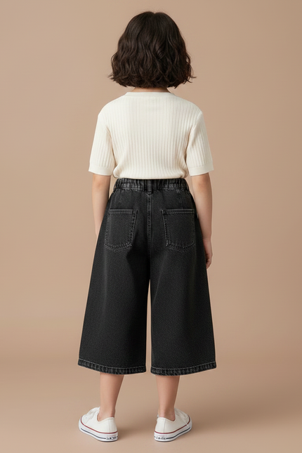 Pantalon Noir Ample Plissé Dentelle Fille - Jean - vue 2