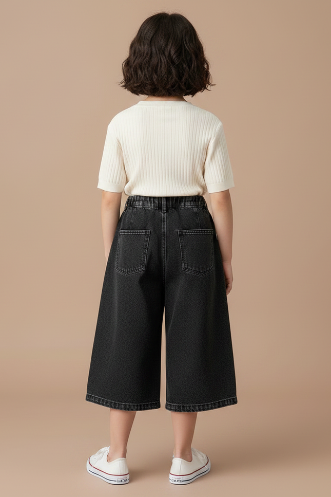 Pantalon Noir Ample Plissé Dentelle Fille - Jean - vue 2