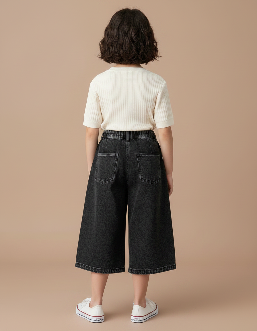 Pantalon Noir Ample Plissé Dentelle Fille - Jean - vue 2