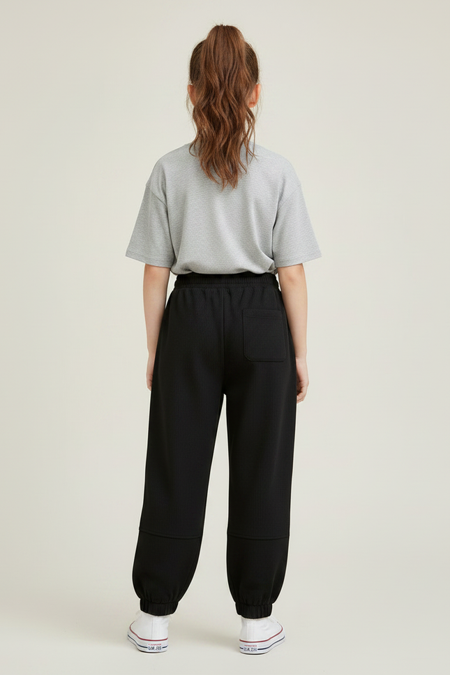 Pantalon Noir Côtelé Ample Jogging Enfant - Cordé - vue 2