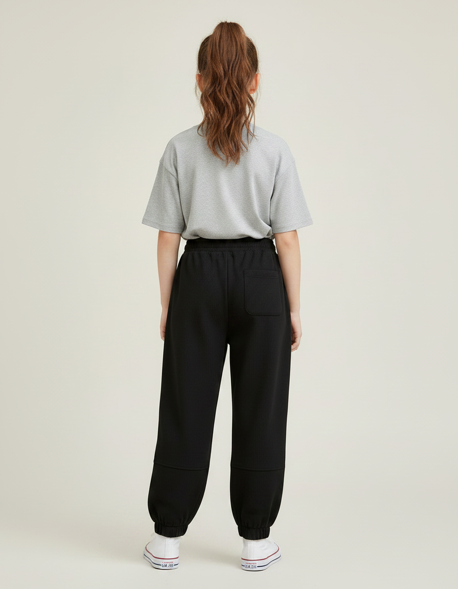 Pantalon Noir Côtelé Ample Jogging Enfant - Cordé - vue 2
