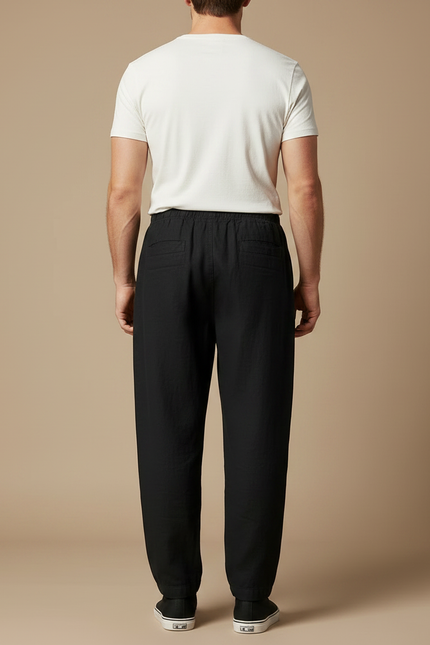 Pantalon Noir Coton Lin Droit Respirant Homme - vue 2