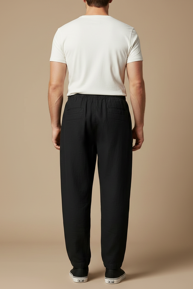 Pantalon Noir Coton Lin Droit Respirant Homme - vue 2