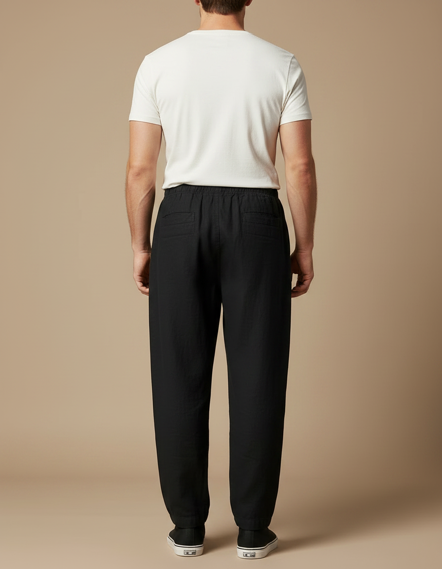 Pantalon Noir Coton Lin Droit Respirant Homme - vue 2