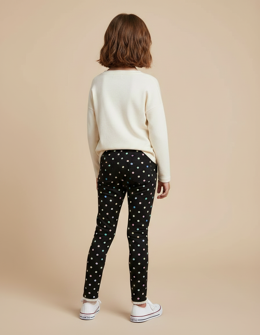 Pantalon Noir Polka Dots Fille Hiver - Maille - vue 2
