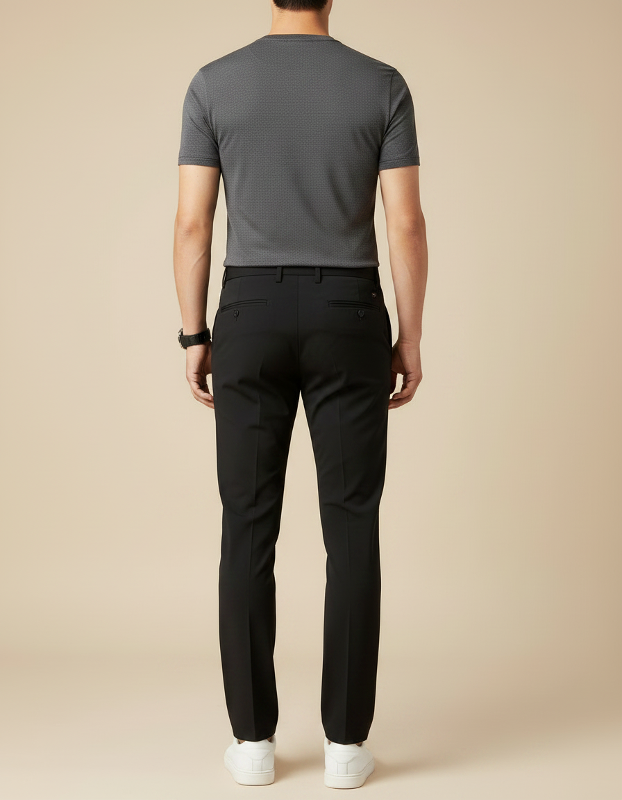 Pantalon Noir Slim Extensible Classique Élégant Homme - Polyester - vue 2