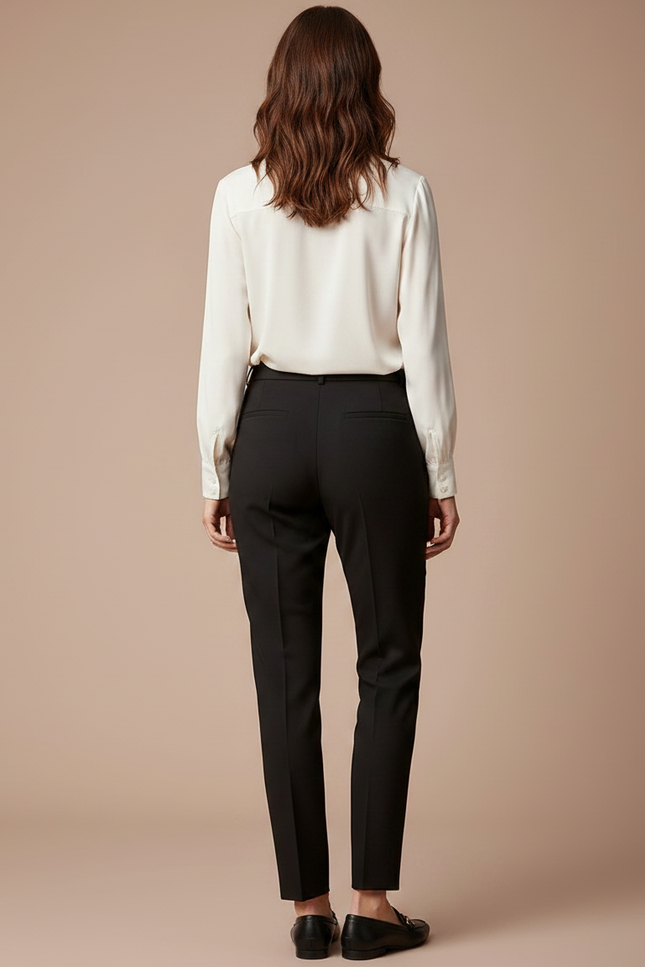 Pantalon Noir Tailleur Chic Élégant Ajusté Femme - Gabardine - vue 2